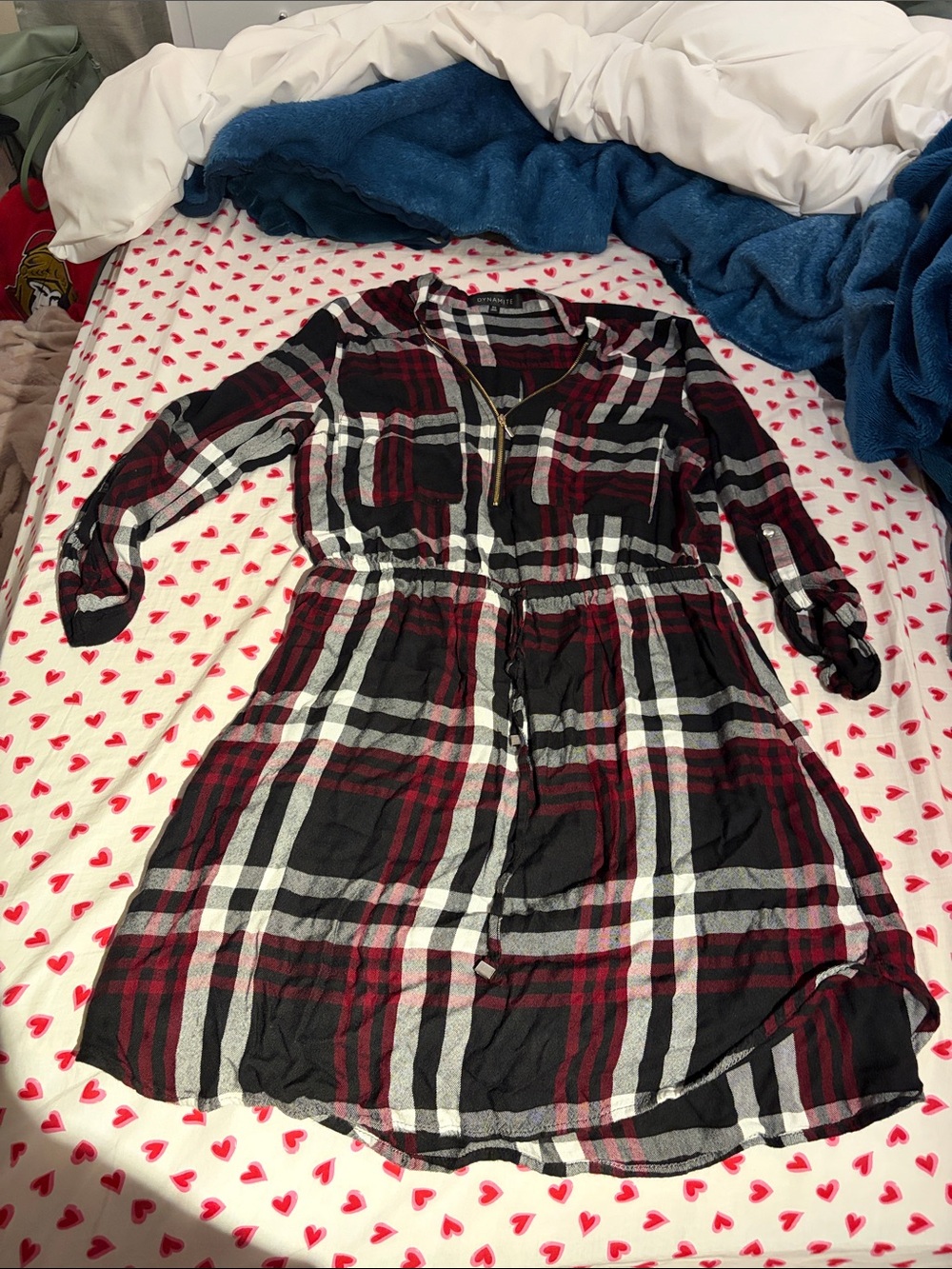 Dynamite Black & Burgundy Plaid Long-Sleeve Shirt Dress
